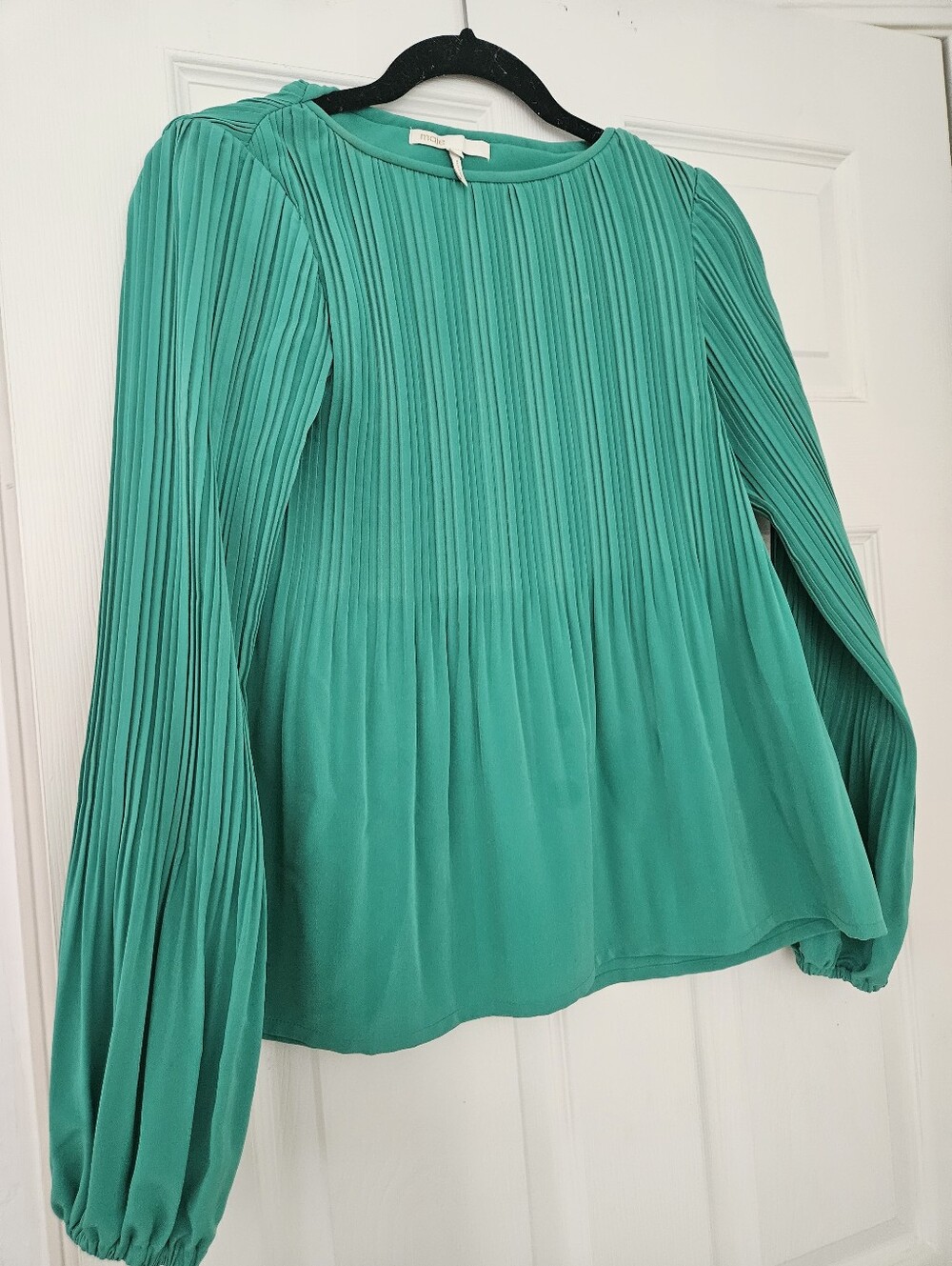 Maje Pleated Long-Sleeve Blouse - Green